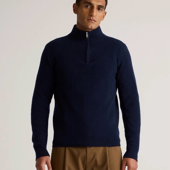 Quince Men's Mongolian Cashmere Quarter Zip Sweater in Black Size Large 187